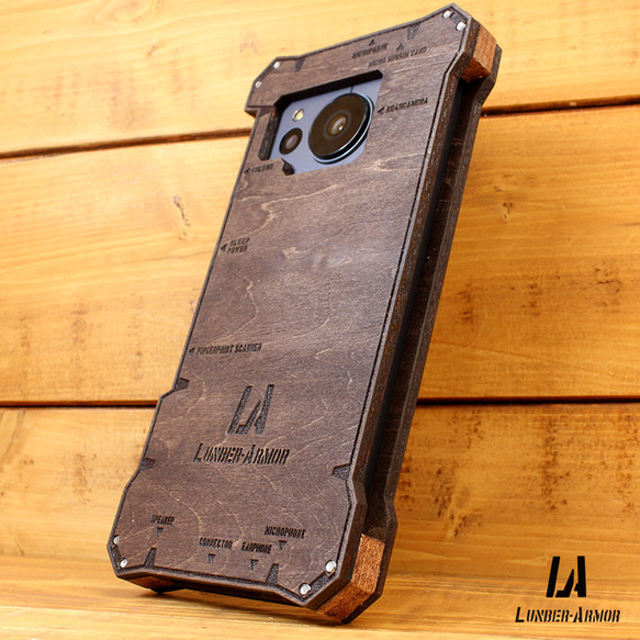 AQUOS sense7 ケース 木製 ウッド wood case 木 本革 耐衝撃 LUNBER ARMOR