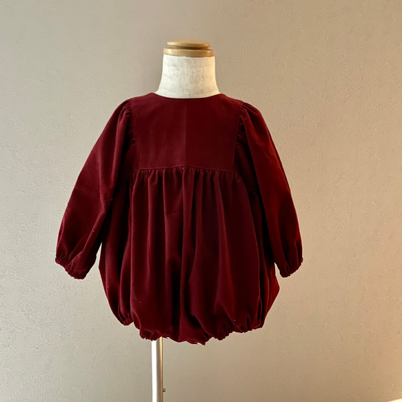 puffed sleeves romper／corduroy／コーデュロイ／ロンパース／ガーネット