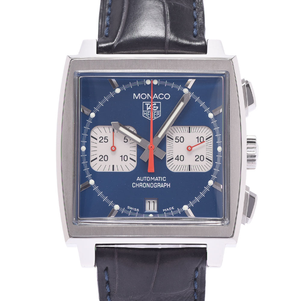 TAG HEUER タグホイヤー モナコ クロノグラフ CW2113-0 メンズ SS/革 腕時計 自動巻き 青文字盤 ABランク 中古 