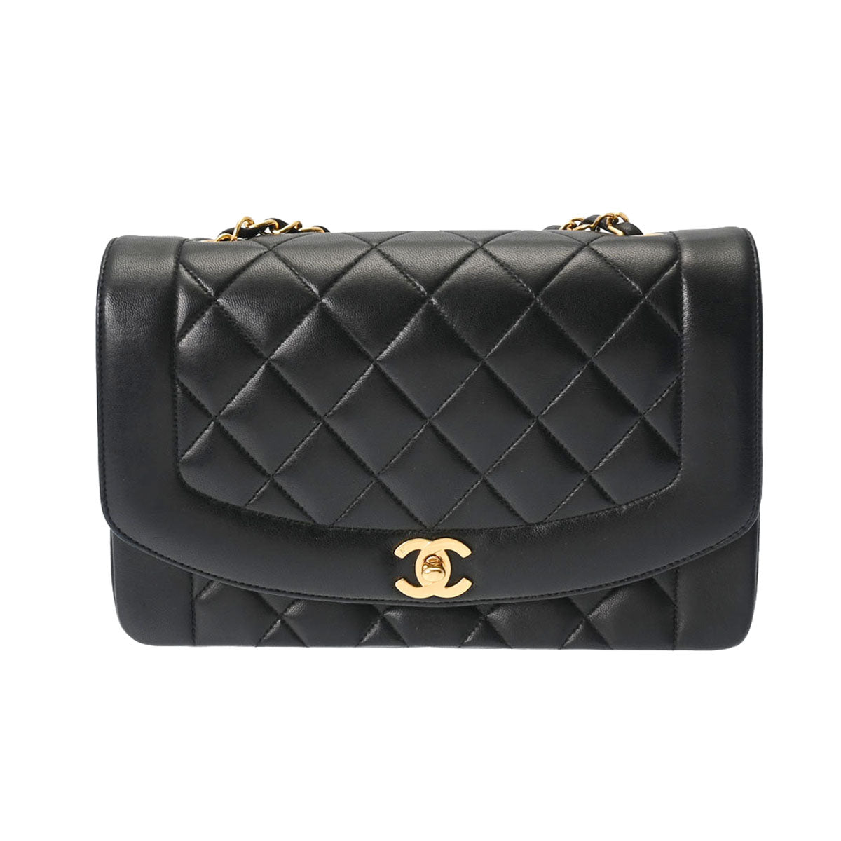 CHANEL シャネル マトラッセ ダイアナ 25cm チェーンショルダー  黒 ゴールド金具 レディース ラムスキン ショルダーバッグ ABランク 中古 