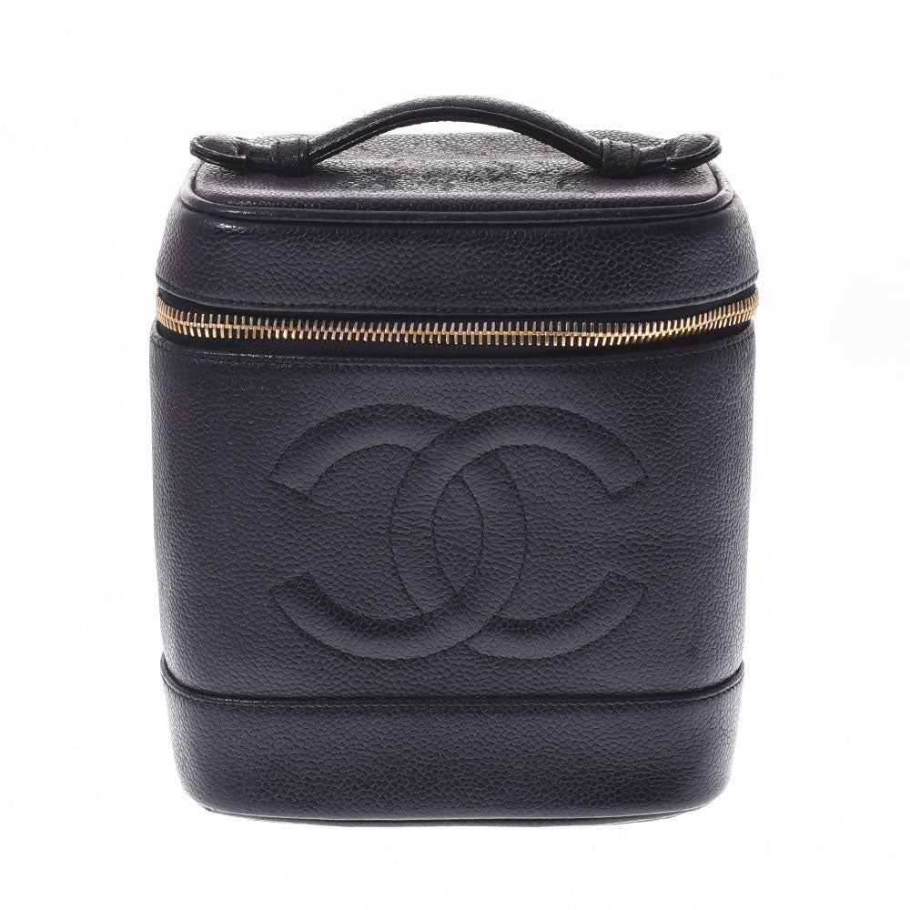 CHANEL シャネル 縦型バニティバッグ 黒 ゴールド金具 レディース キャビアスキン ハンドバッグ ABランク 中古 