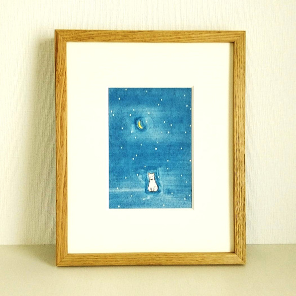 【一点物】原画「プラネタリウム」※木製額縁入り　犬/水彩/絵画/インチサイズ