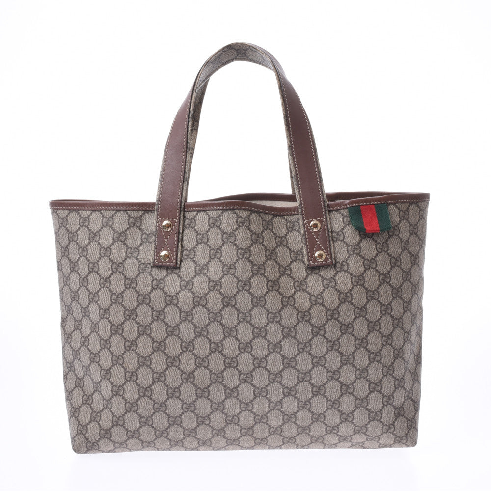 GUCCI グッチ GGプラス シェリーライン グレージュ/ブラウン 211134 ユニセックス GGスプリームキャンバス レザー トートバッグ ABランク 中古 