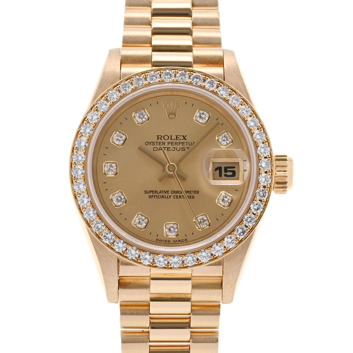 ROLEX ロレックス デイトジャスト ベゼルダイヤ 10Pダイヤ 69138G レディース YG 腕時計 自動巻き シャンパン文字盤 Aランク 中古 