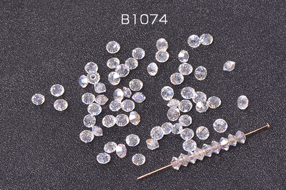 B1074 150個 メッキガラスビーズ ソロバンカット 3×4.5mm クリアＡＢカラ 3x（50ヶ）