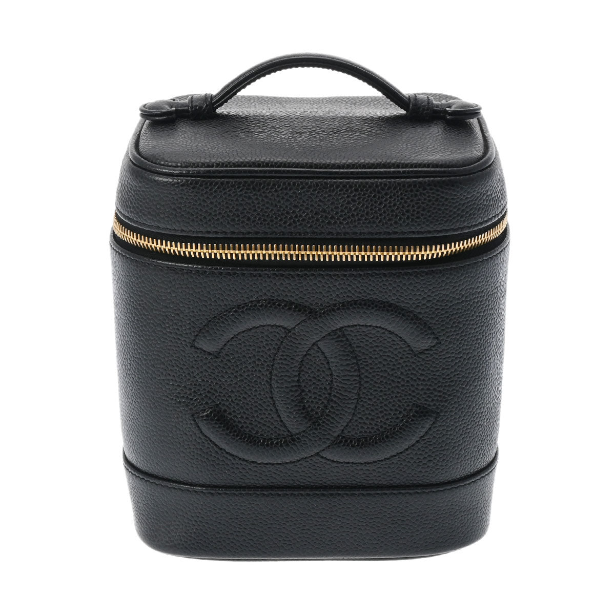 CHANEL シャネル 縦型バニティ ブラック ゴールド金具 レディース キャビアスキン ハンドバッグ Aランク 中古 