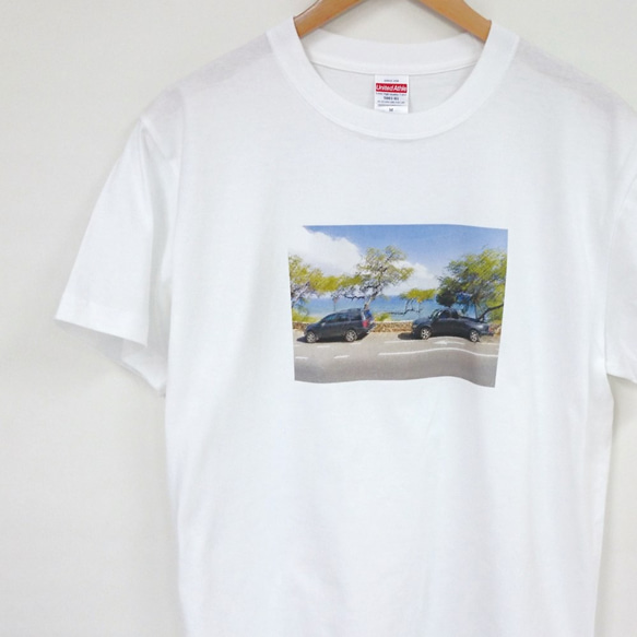 海岸線フォト　コットンTシャツ　白