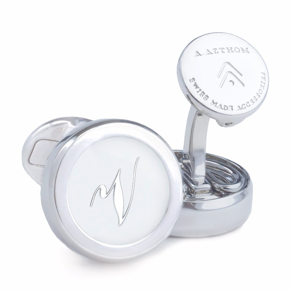 Monogram White Silver Cufflinks with Clip-on Button Covers