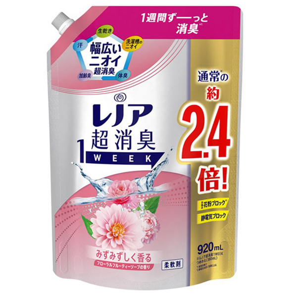 P＆G レノア超消臭 1WEEK フローラルフルーティーソープの香り つめかえ用 特大サイズ 920ml ﾚﾉｱ1Wﾌﾙ-ﾃｨ-ｿ-ﾌﾟｶｴSL920ML