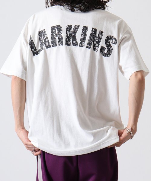 LARKINS 刺繍１ポイント　ペイズリーデカバックロゴＴシャツ