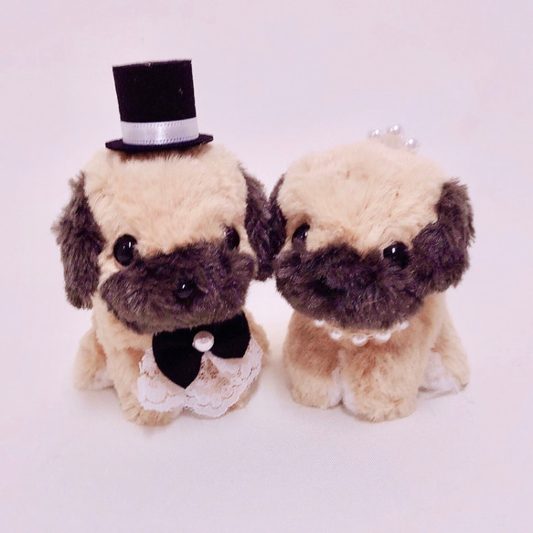 【プチシリーズ】お手玉ドッグ ミニウェルカムドール プチドッグ 犬 （パグ） 結婚式 ぬいぐるみ 人気 パグペア