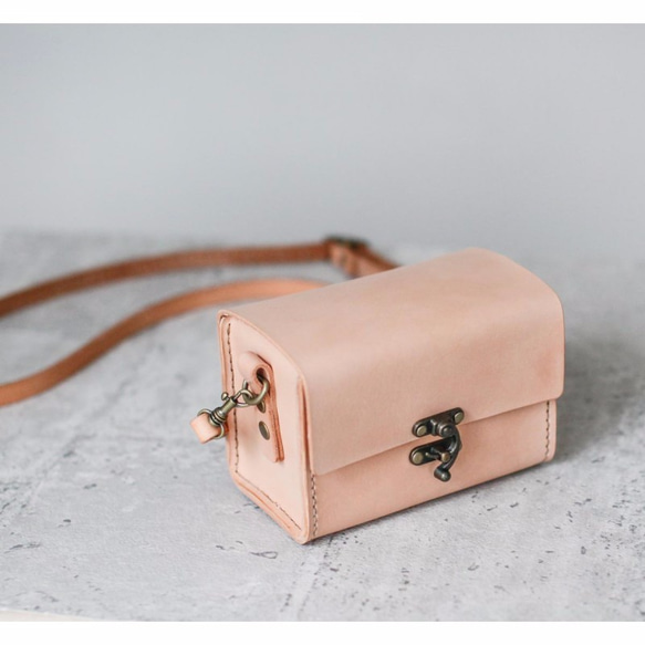 Classy Hand Stitched nude Leather Camera Case