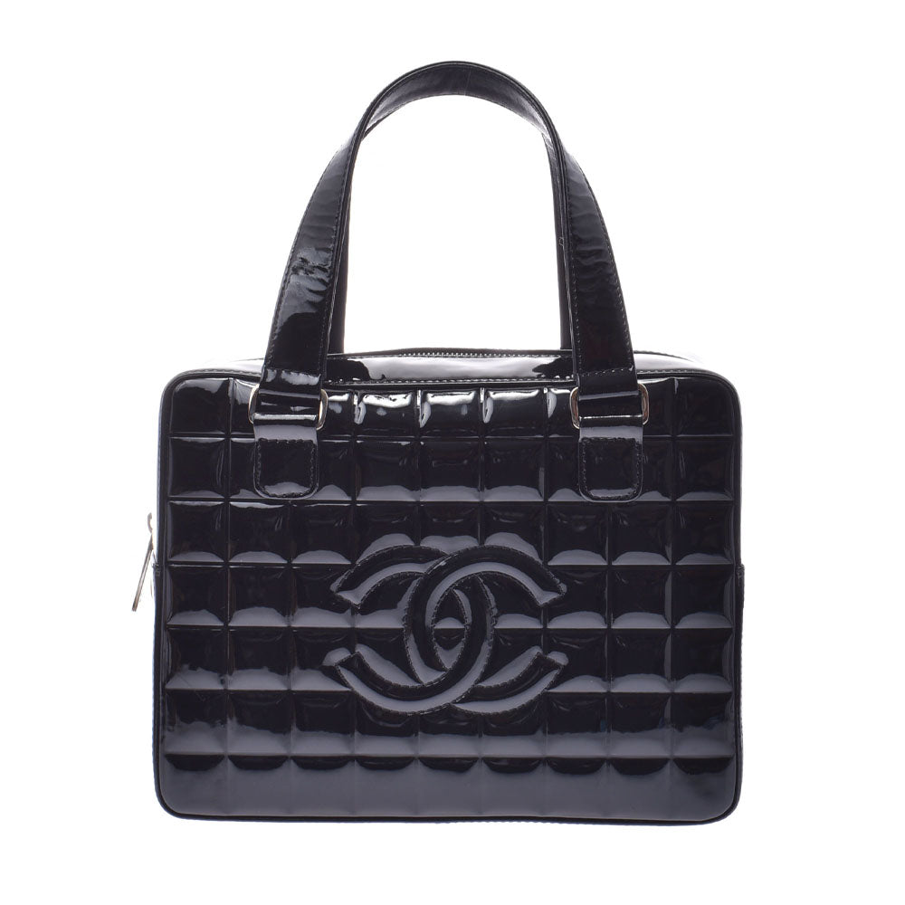 CHANEL シャネルチョコバー  黒 シルバー金具 レディース エナメル ハンドバッグ  中古