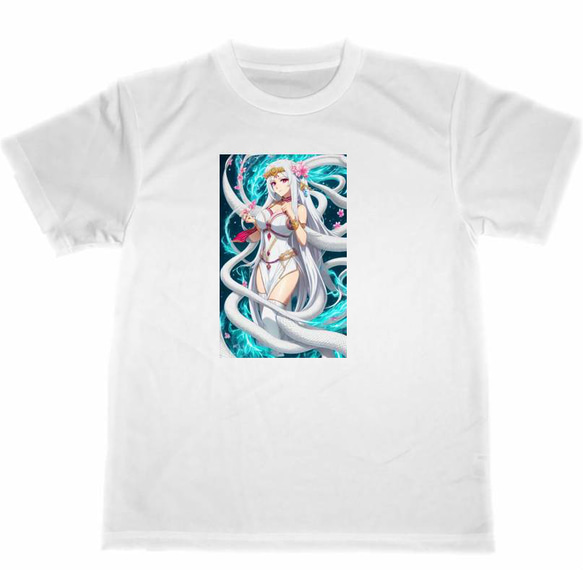 白蛇　ドライ　Tシャツ　３　蛇　グッズ　巳年　ヘビ　爬虫類　アニマル　イラスト　絵　リアル　女神　美女