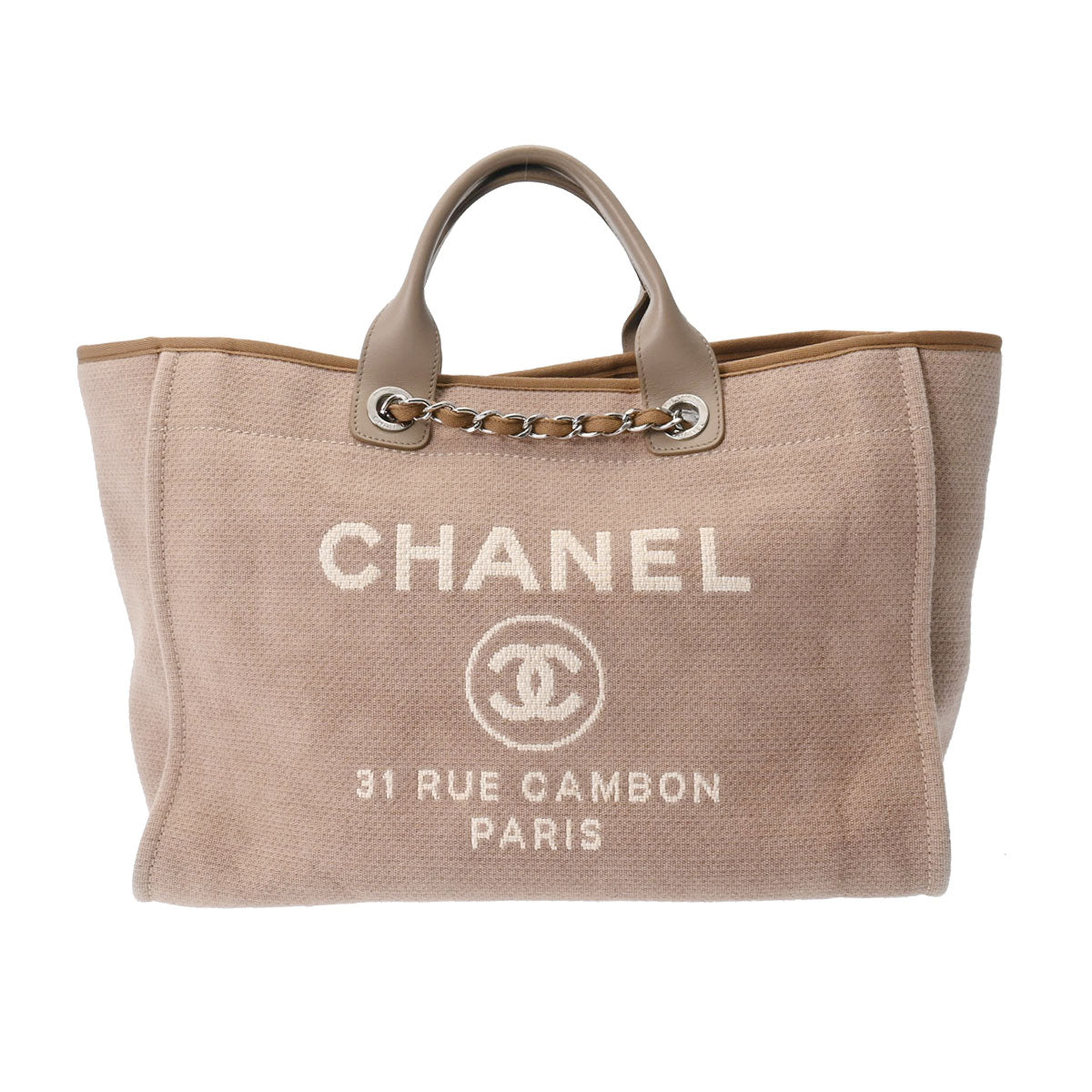 CHANEL シャネル ドーヴィル GM チェーントートバッグ シルバー金具 A66941 レディース キャンバス レザー ショルダーバッグ ABランク 中古 