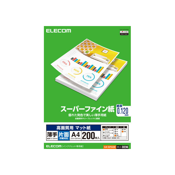 エレコム スーパーファイン紙 A4 薄手 片面 200枚 FC09024-EJK-SUPA4200