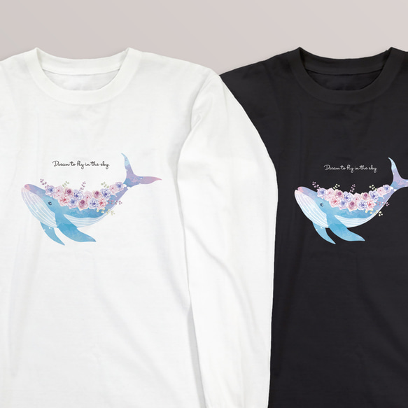 送料無料 花とクジラの定番ロンT・長袖Tシャツ 110〜3XL 大きいサイズ・小さいサイズ