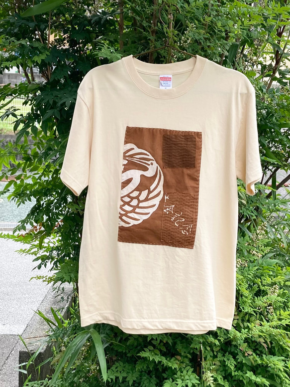 1950 size M  襤褸　リメイク　tシャツ 草木染め　筒描き　筒描　古布　パッチワーク　ヴィンテージ　刺し子