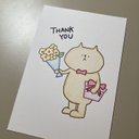 Thank you ポストカード　ねこと花束、プレゼント（カラー）