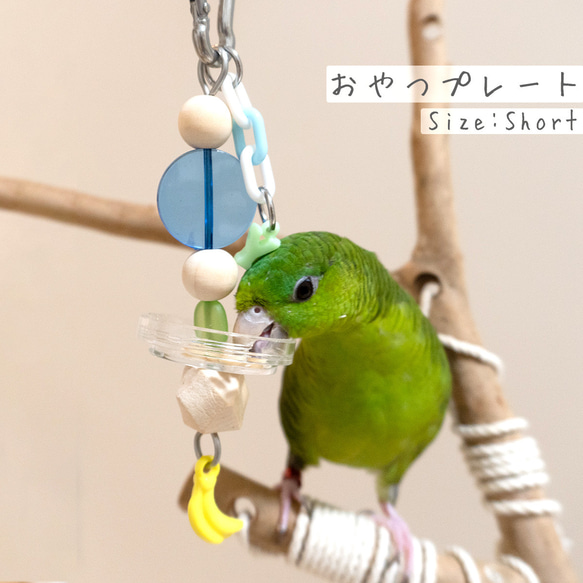 【鳥のおもちゃ】≪イニシャル付きオリジナル♪≫　おやつプレート　Short（小型中型インコ・文鳥向け）