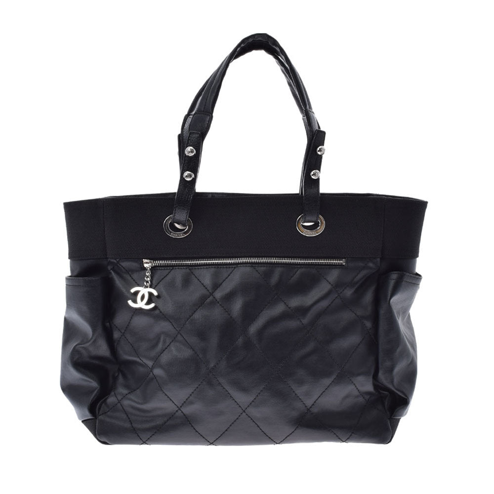 CHANEL シャネル パリビアリッツ トートGM 黒 シルバー金具 レディース レザー キャンバス トートバッグ ABランク 中古 