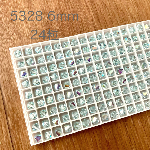 【24粒】　スワロフスキー　5328 6mm ライトアゾレオーロラAB ソロバン　ビーズ