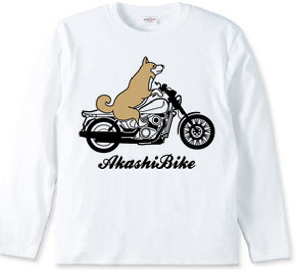 柴犬バイク長袖Tシャツ「AkashiBike」