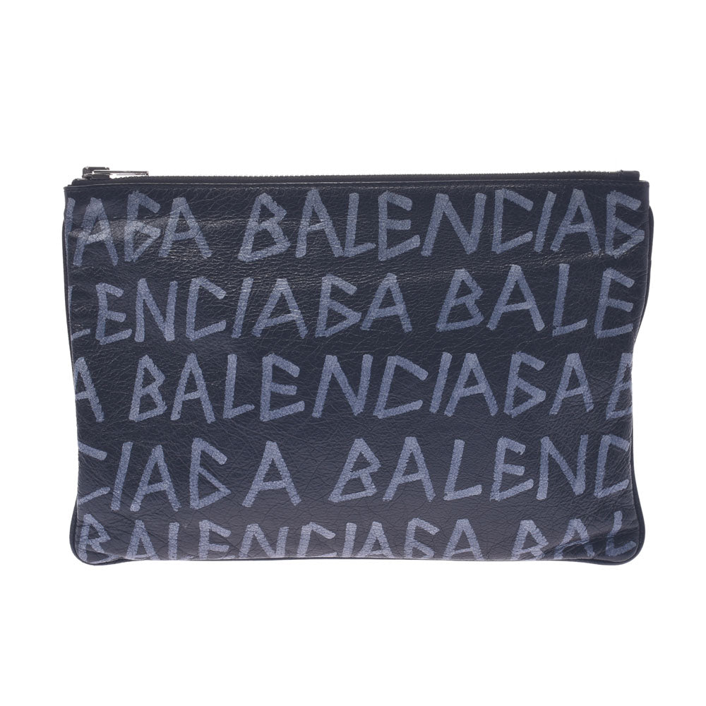 BALENCIAGA バレンシアガ グラフィティ キャリークラップM 黒/白 535532 ユニセックス カーフ クラッチバッグ ABランク 中古 