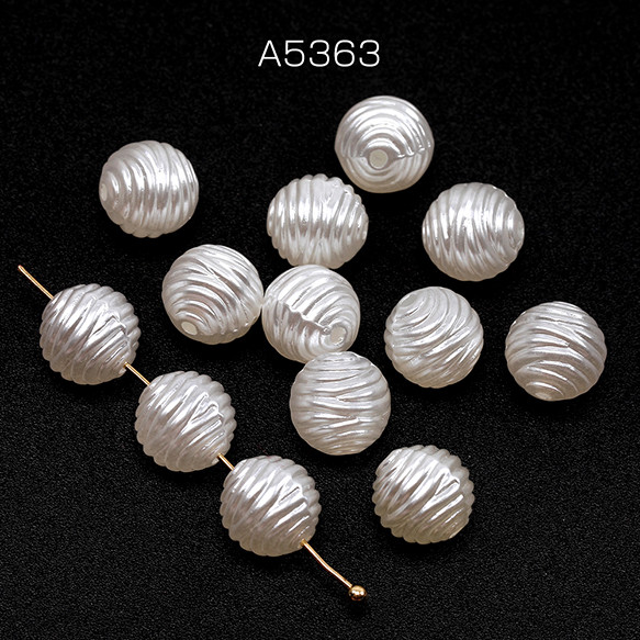 A5363 90個 バロック調パールビーズ アクリル製 筋入り丸玉 通し穴あり 約9mm  3 x（30ヶ）