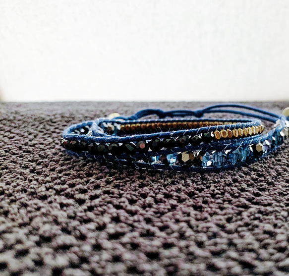 No.184_【Blue×Black ×Gold 】 2連ラップブレス