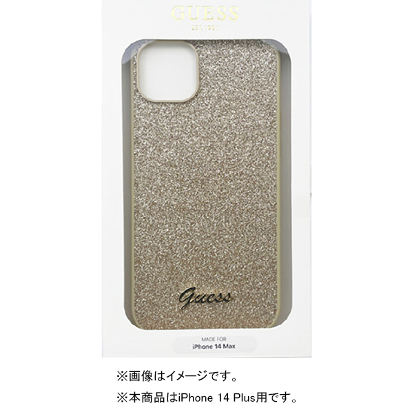 GUESS iPhone 14 Plus用グリッターフレーク 背面ケース ゴールド GUHCP14MHGGSHD