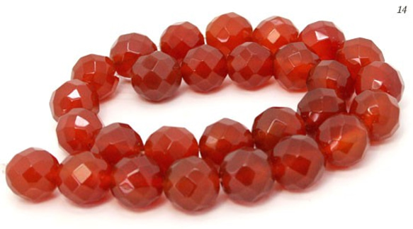 カーネリアン(レッドアゲート)　丸玉ファセットカットビーズ　14mm　carnelian-cut-14