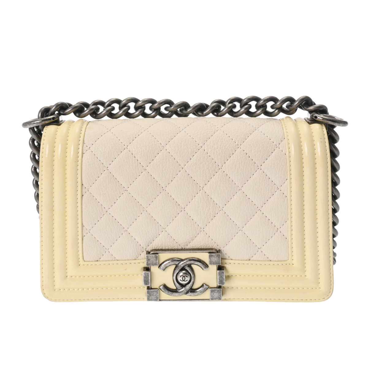 CHANEL シャネル ボーイシャネル チェーンショルダー 20cm オフホワイト ヴィンテージシルバー金具 A67085 レディース キャビアスキン ショルダーバッグ Bランク 中古 