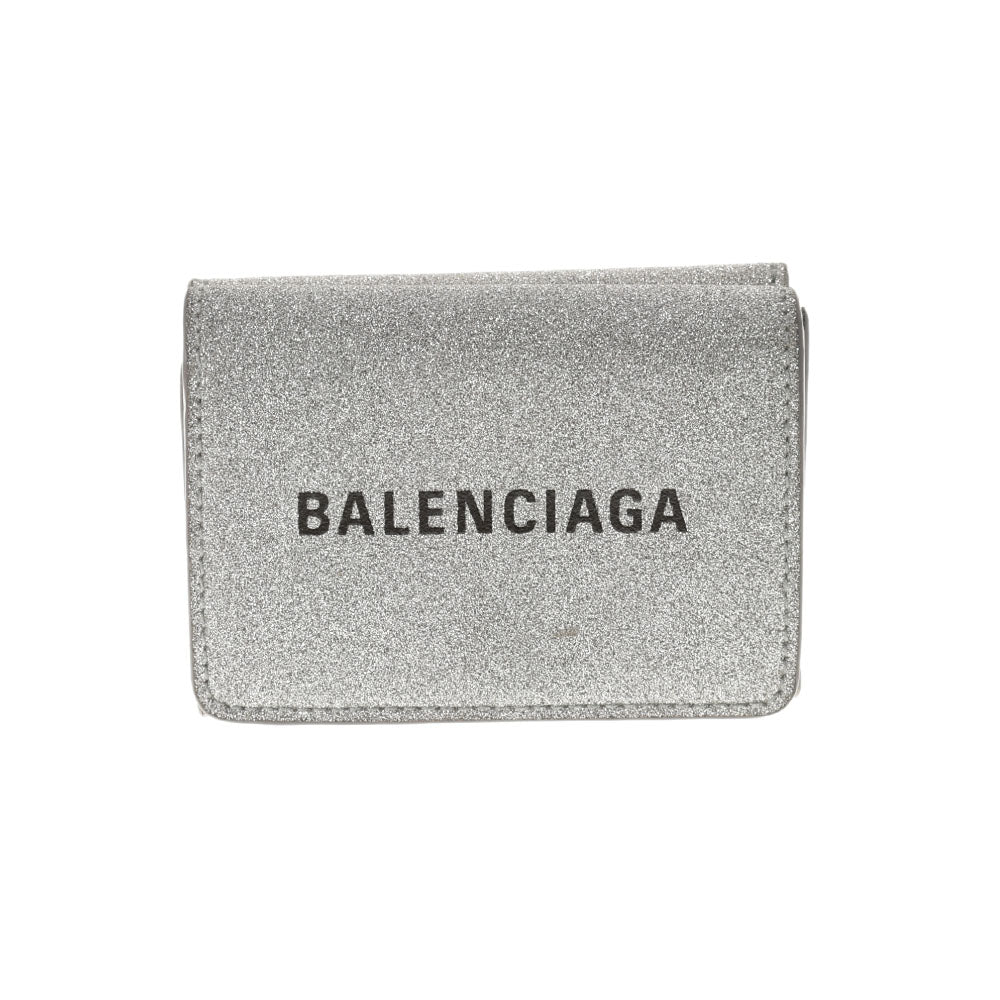 BALENCIAGA バレンシアガ ミニウォレット コンパクトウォレット シルバー 551921 ユニセックス カーフ 三つ折り財布 ABランク 中古 