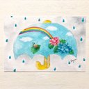 ☂️透明水彩画「雨のち晴れ」イラストポストカード２枚セット　傘　虹　かたつむり　あじさい　紫陽花　母の日　父の日☂️