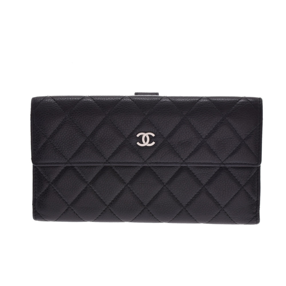 CHANEL シャネル マトラッセ 両面長財布 ブラック シルバー金具 レディース キャビアスキン 長財布 Bランク 中古 