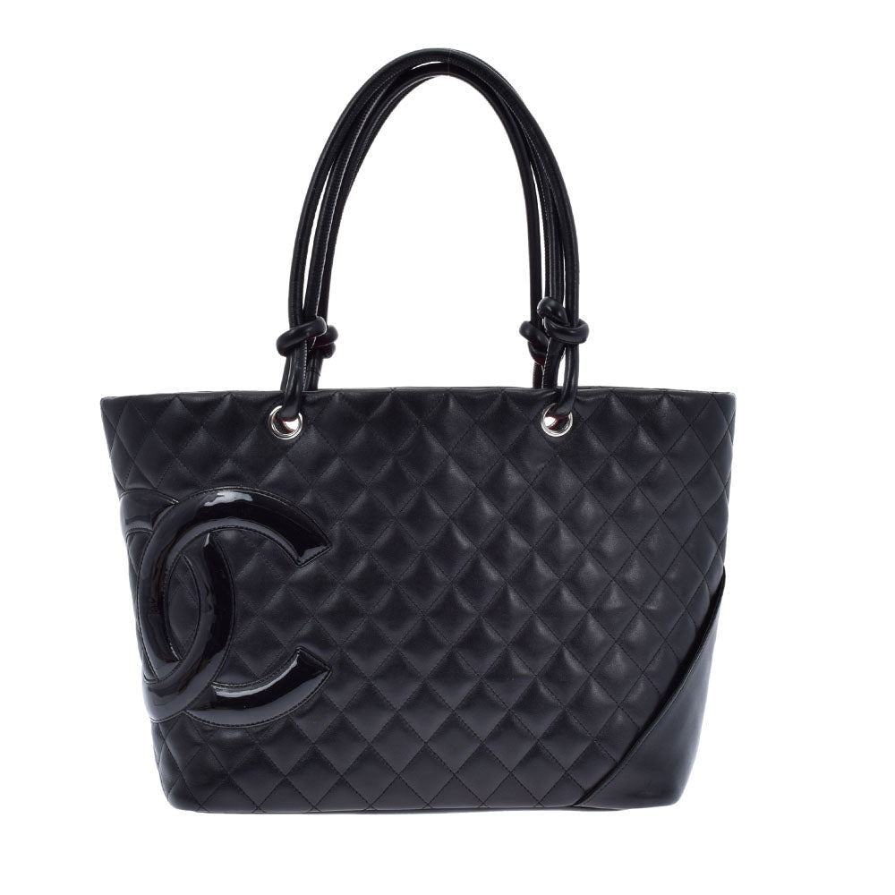 CHANEL シャネル カンボンライン ラージトート 黒/黒 レディース ラムスキン トートバッグ ABランク 中古 