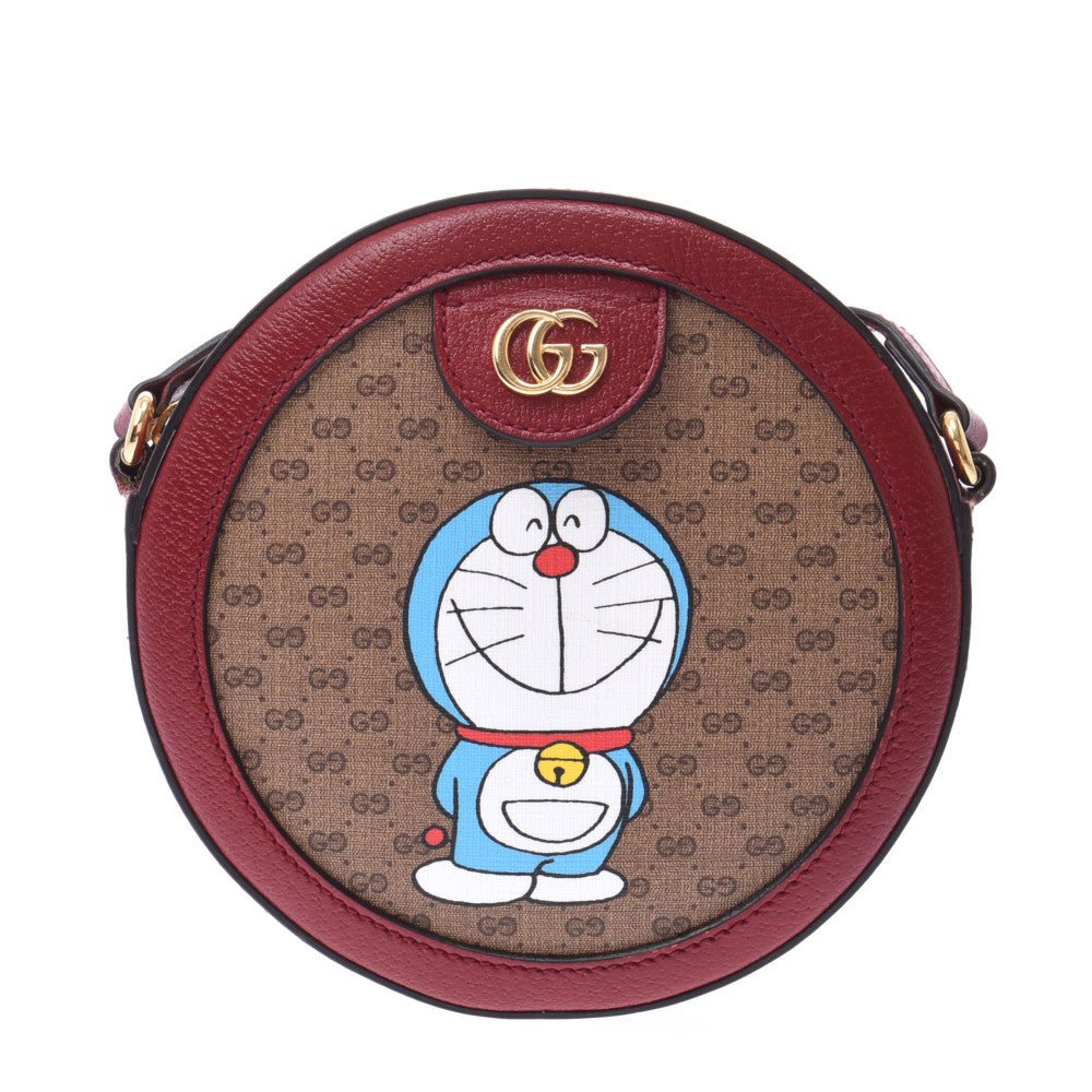 GUCCI グッチ ドラえもんコラボ GG柄 ボルドー/ブラウン 625216 レディース GGスプリームキャンバス レザー ショルダーバッグ Aランク 中古 