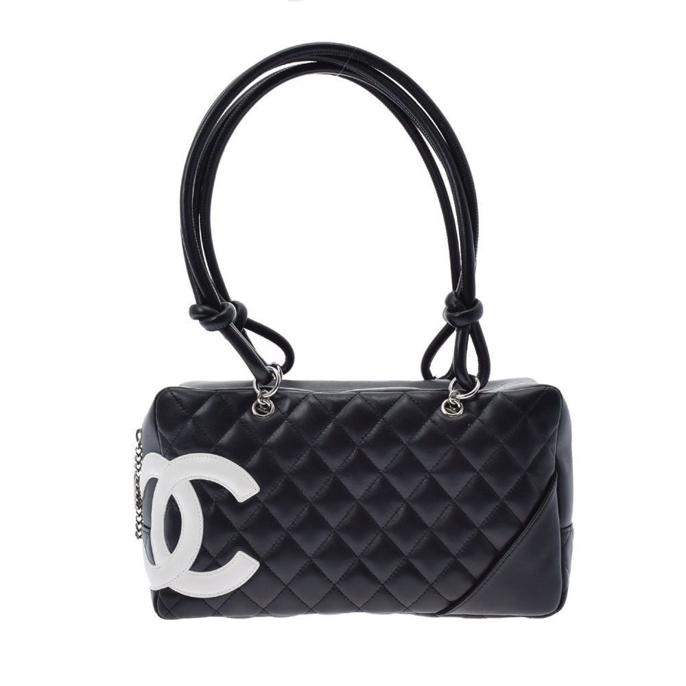 CHANEL シャネル カンボンライン ボウリングバッグ 黒/白 ユニセックス  ラムスキン ハンドバッグ Aランク 中古 