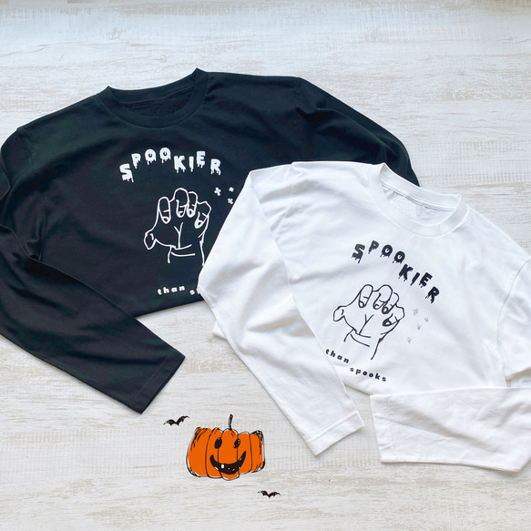 ホラーTシャツ おばけよりもこわいのは・・ 長袖 こども＆おとなサイズ ロンT ハロウィン