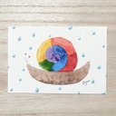 ????透明水彩画「虹色のかたつむり」イラスト　ポストカード2枚セット  カタツムリ　雨　梅雨　父の日　虹　レインボー　縁起物