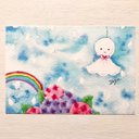 ☂️透明水彩画「てるてる坊主」イラストポストカード２枚セット　虹　雨　紫陽花　あじさい　母の日　父の日　梅雨☂️