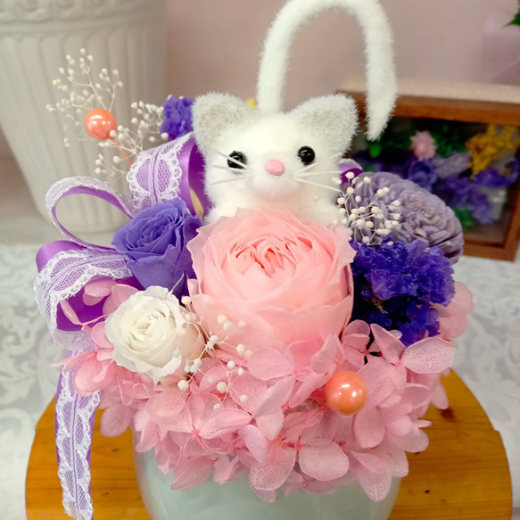 【猫の花畑】  プリザーブドフラワー 誕生日 プレゼント 退職祝い 古希 喜寿 猫