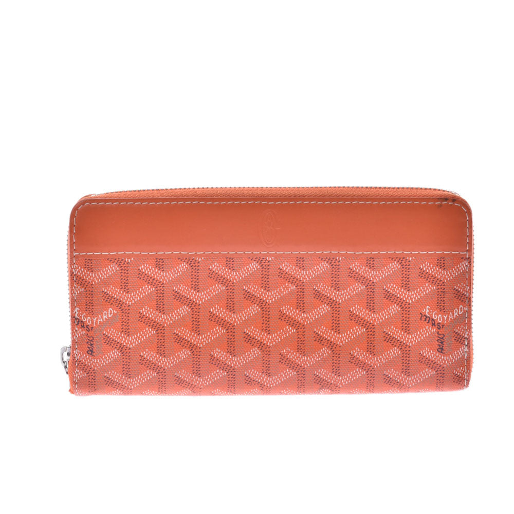 GOYARD ゴヤール ヘリンボーン ラウンドファスナー長財布 オレンジ ユニセックス PVC/レザー 長財布 ABランク 中古 