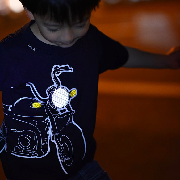 KIDS motorbike Tシャツ　バイクのライトが光るTシャツ 交通安全に役立つ！