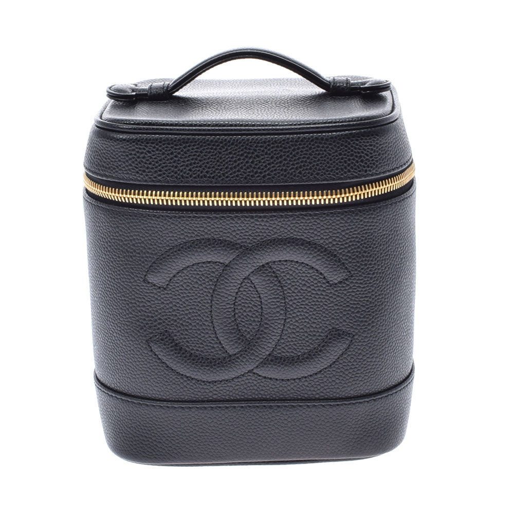 CHANEL シャネル 縦型バニティ 黒 ゴールド金具 レディース キャビアスキン ハンドバッグ Aランク 中古 