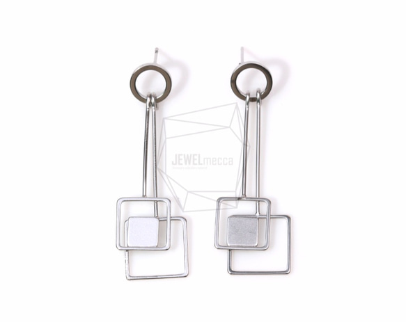 ERG-491-MR【2個入り】ダブルスクエアピアス,Double Square Dangle Post Earring