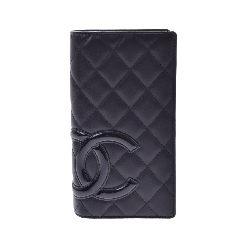 CHANEL シャネル カンボンライン 黒/黒 レディース ラムスキン/エナメル  長財布 新同 中古 