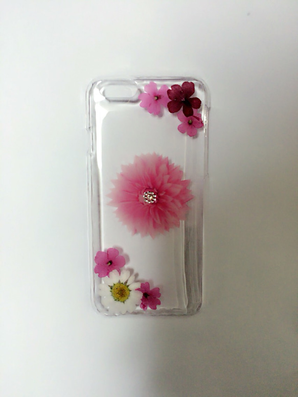 iPhone6ケース 花柄ハンドメイド 押し花スワロ