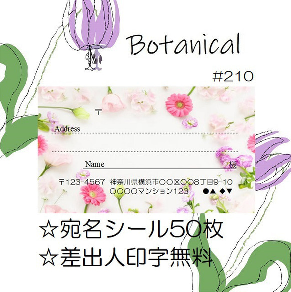 ⭐️宛名シール⭐️50枚⭐️ボタニカル⭐️Botanical⭐️#210⭐️折曲なしクリアファイル⭐️おしゃれ